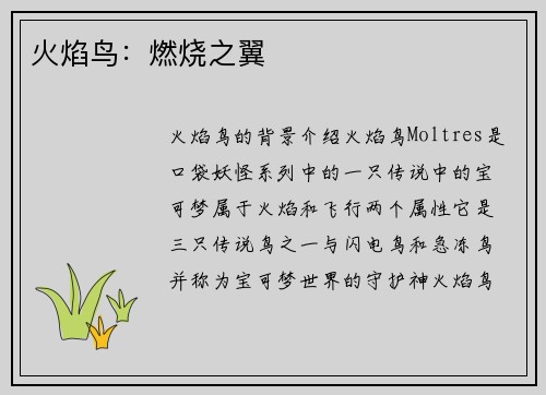 火焰鸟：燃烧之翼