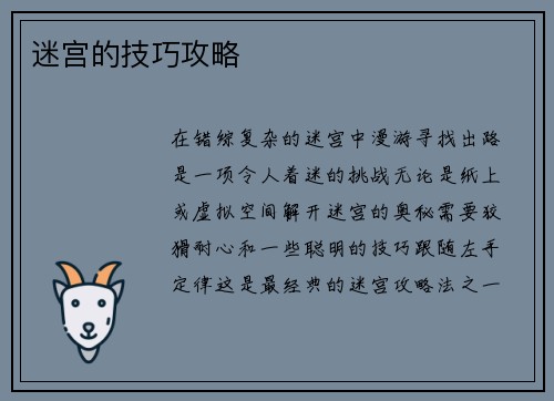 迷宫的技巧攻略